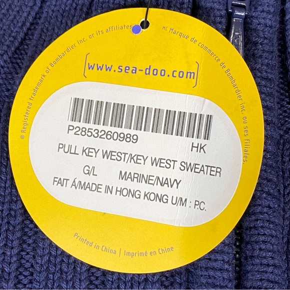 Knit Sweater Men’s Large Chunky Bombardier Key West 1/4 Zip Striped Blue Red - Picture 4 of 13